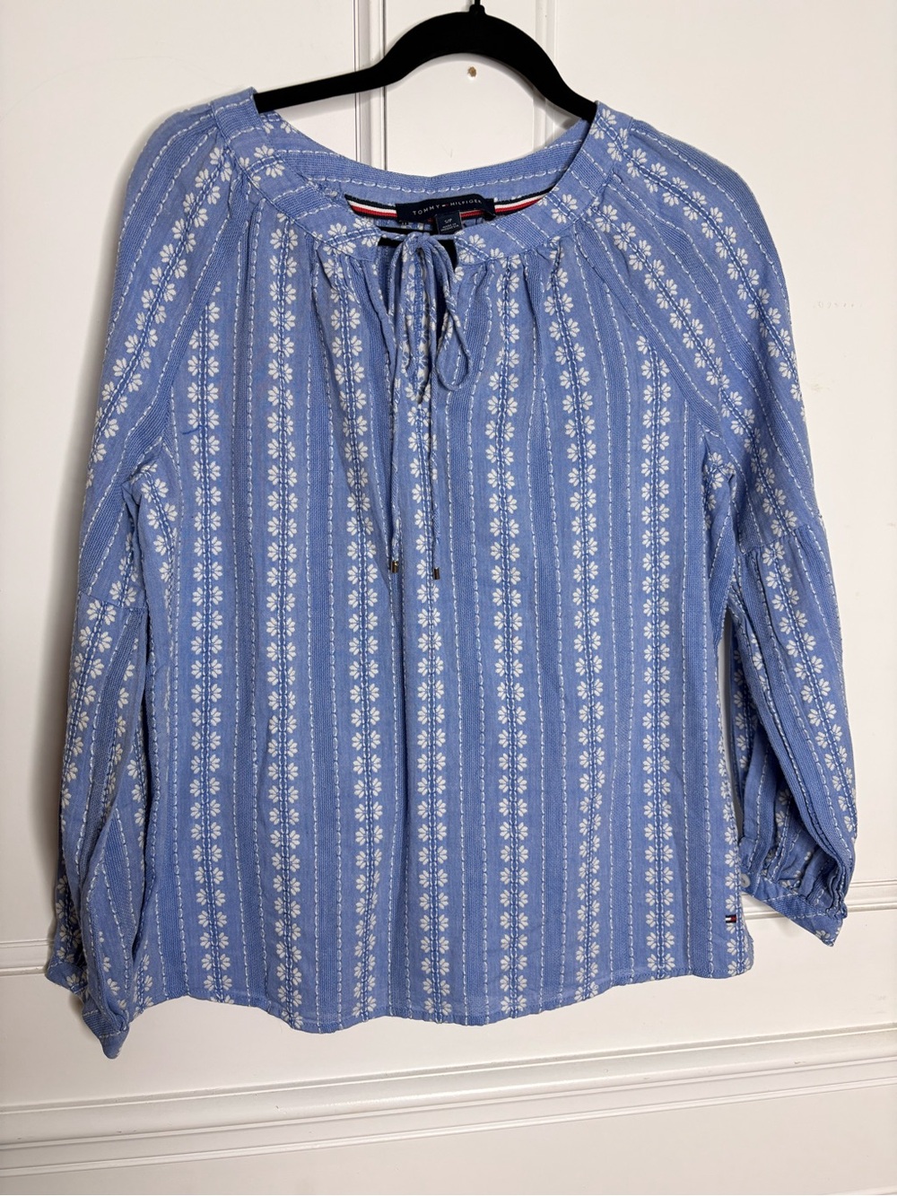 Tommy Hilfiger Light Blue Floral Tie-Neck Blouse